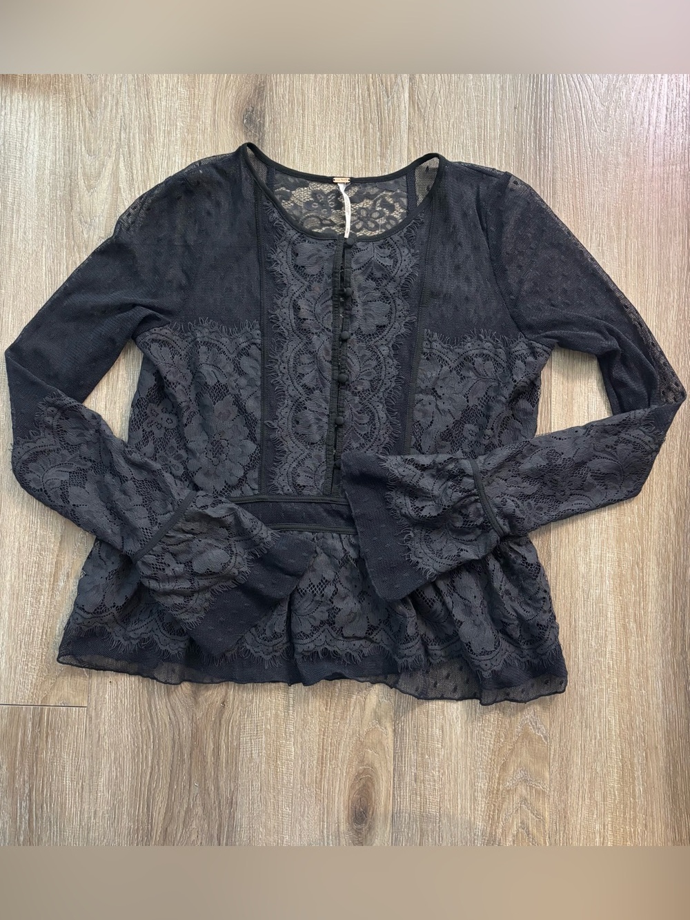 Free People Black Lace Peplum Blouse